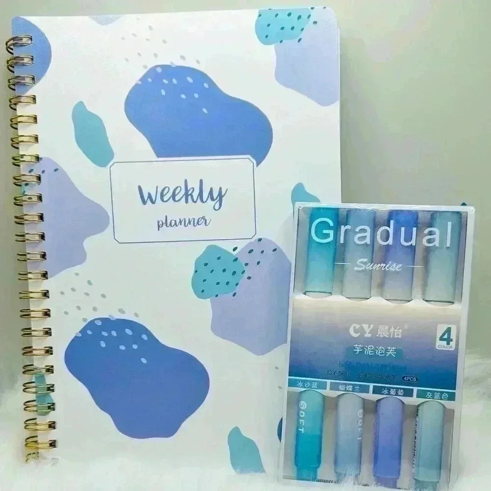 Weekly Planner and Purple Series Highlighter Pen Set Bundle